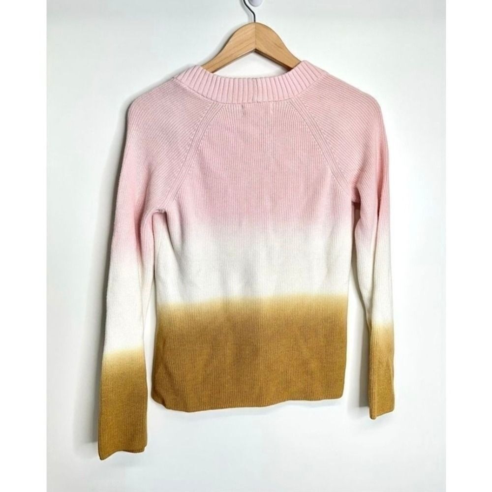 Anthropologie Pink White Yellow Ombre V-Neck Ribbed Knit Sweater Size XS - Picture 4 of 8